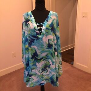 Catherine’s Sz 4x/5x watercolor poncho coastal charm beach cruise vaca